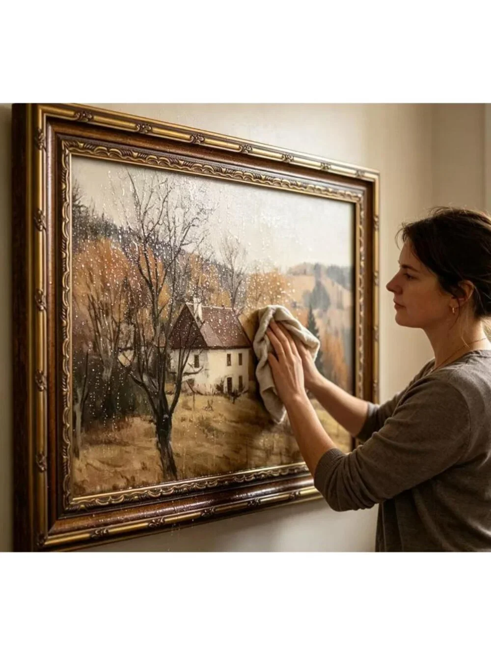Rustic Vintage Gold Framed Autumn Wall Art - Farmhouse Landscape Canvas Print